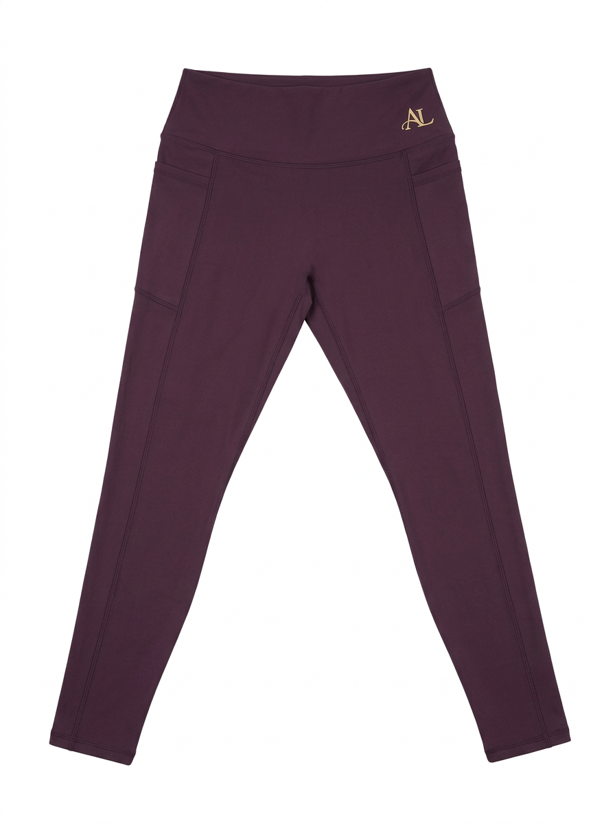 Deep Plum High-Waisted Leggings with Side Pockets